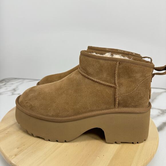 UGG Classic Ultra Mini New Heights Boots Chestnut Womens Size 10 Platform - Picture 2 of 10
